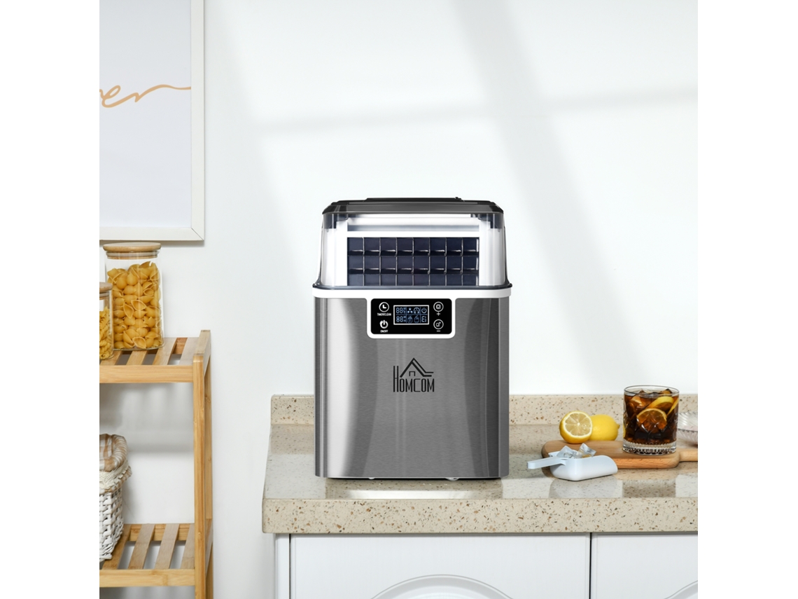 Máquina De Gelo Prata 20kg/dia, 24 Cubos Em 14 A 18 Min, Tamanho Ajustável, Depósito 3,2l Com Autolimpeza E Colher Inclusa