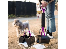 Balde dobrável para fezes de cães e gatos, modelo 2026, com cabo longo, roxo, fácil de usar.