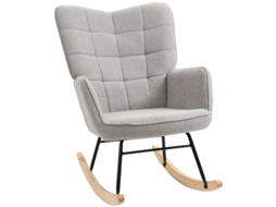 Cadeira De Balanço Estofada Em Madeira E Aço Com Revestimento Bouclé Cinza 71x98x101 Cm Para Conforto E Estilo