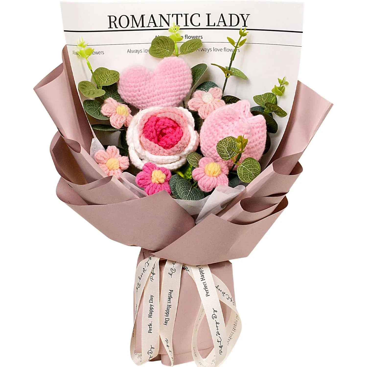 (rosa) Buquê De Rosas Feito À Mão Em Crochê, Buquê Rosa De Crochê, O Presente Perfeito.
