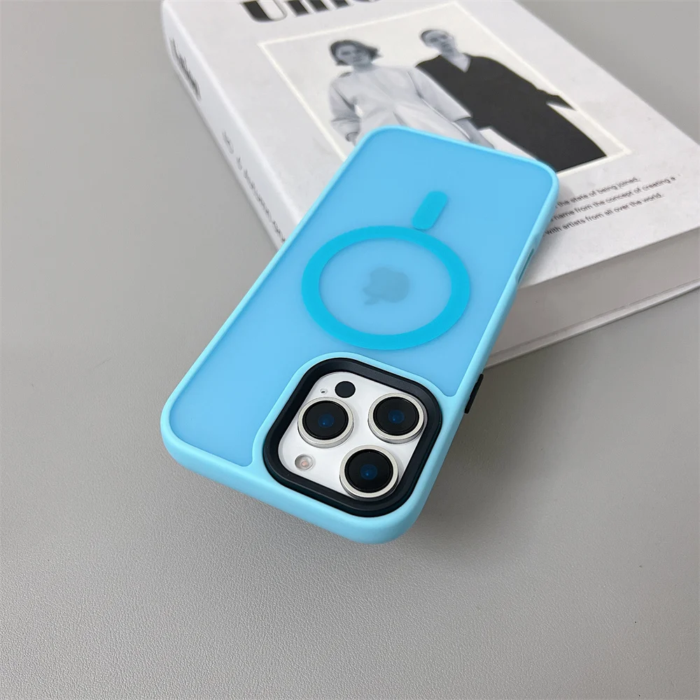 Capa Magsafe Com Carregamento Sem Fio Magnético Para Iphone (iphone 15 Pro Max, Azul), Acabamento Fosco.