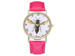 Relógio feminino Zhoulianfa Quartzo com pulseira de couro T194-a, modelo Insect Speciment, cor vermelho-rosa.