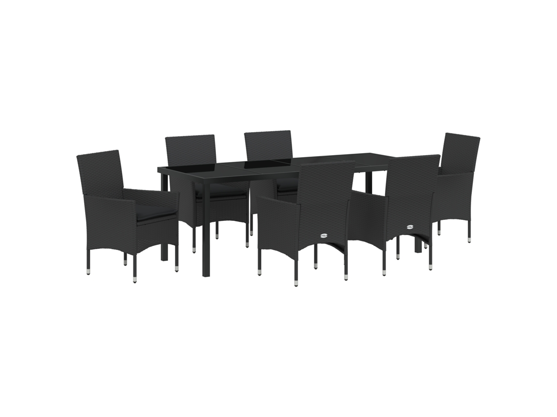 Conjunto 7 De Jantar De Vidaxl Com Almofadas Preto Aço