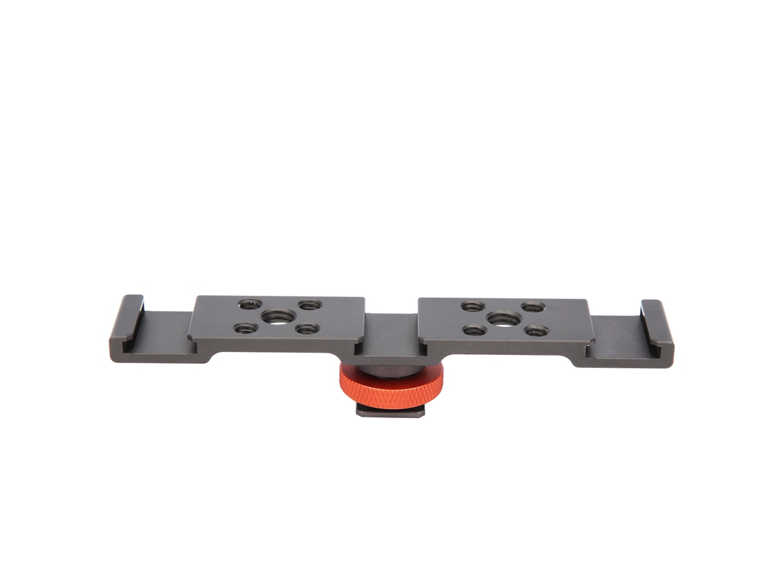 Adaptador de sapata de flash 3 em 1 com barra de extensão para câmera e celular, preto/prateado