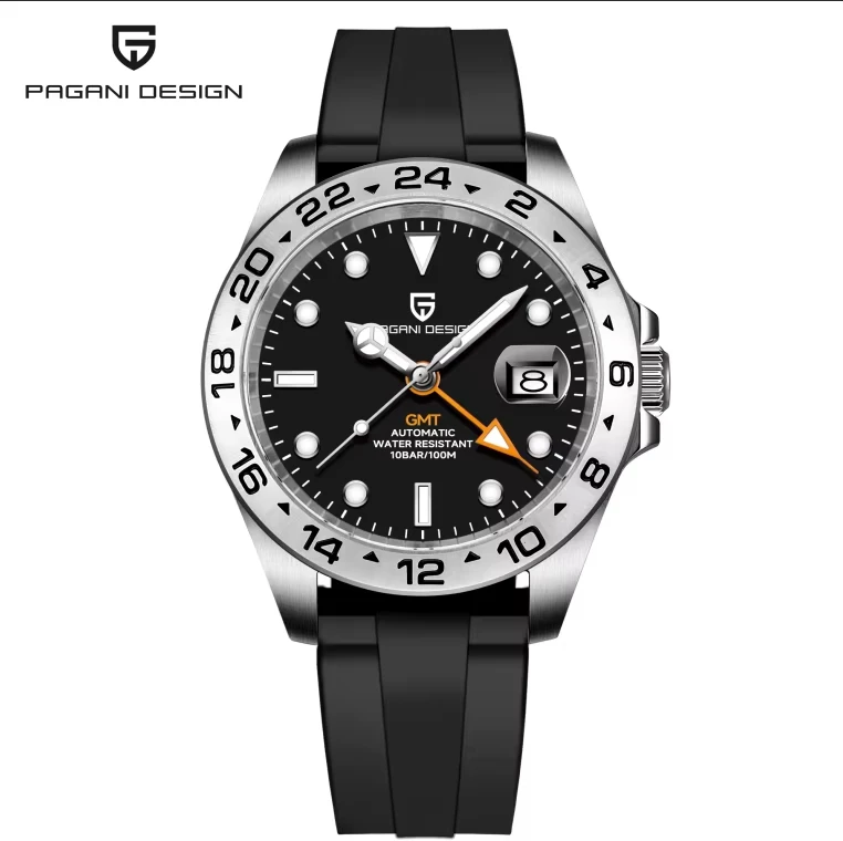 Relógio Masculino Automático Mecânico (preto) Com Cristal De Safira E Caixa De Aço Inoxidável À Prova D'água.