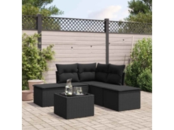 Vidaxl 6 Pcs Conjunto Sofás De Jardim C/ Almofadões Vime Pe Preto