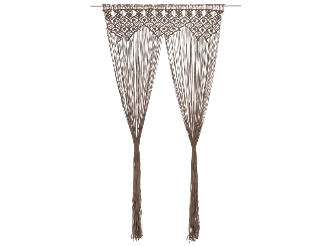 Vidaxl Cortina Em Macramé 140x240 Cm Algodão Cinzento-acastanhado