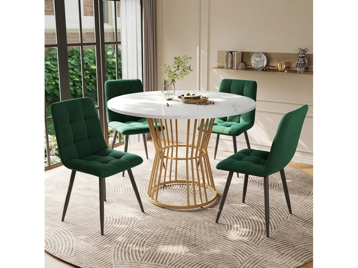 Conjunto 5 Peças Mesa Jantar Redonda 100cm Diâmetro Com 4 Cadeiras, Mobiliário Cozinha E Sala Estar
