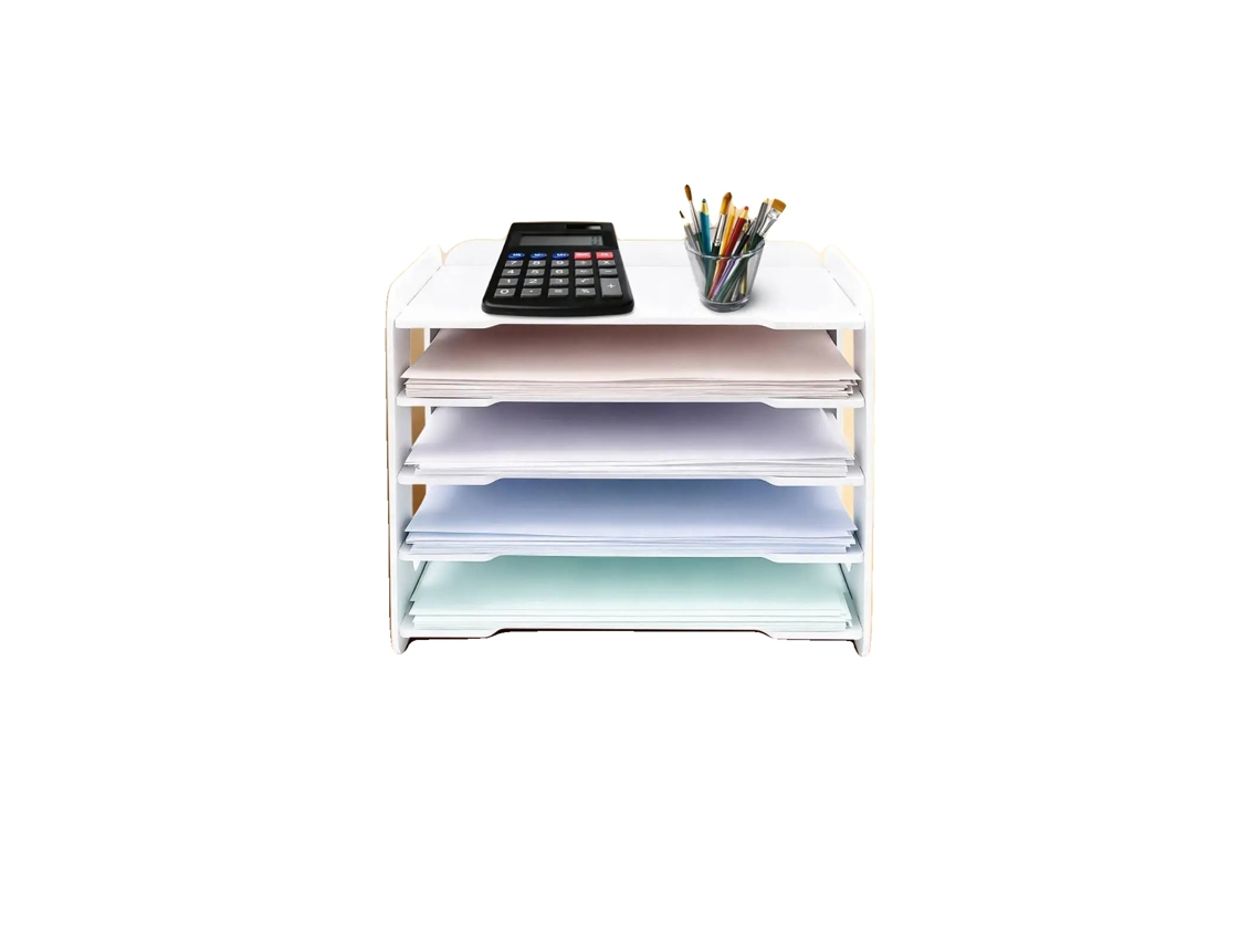 Suporte Para Documentos, Organizador De 5 Camadas, Construção Em Pvc Durável, Branco