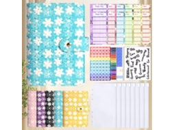 A6 Pu Leather Starry Flower Budget Planner Cover With Cash Envelope System Blue, Includes 12-budget Cards, 8-bill