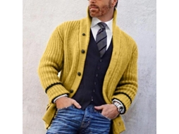 Suéter masculino casual de outono Rebe com botões e gola alta, modelagem slim, tamanhos P-XXXL, amarelo, vermelho, cáqui, preto, cinza, tamanho G, amarelo
