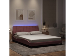 Vidaxl Estrutura De Cama Com Led Sem Colchão Hanko 160x200 Cm Veludo Rosa