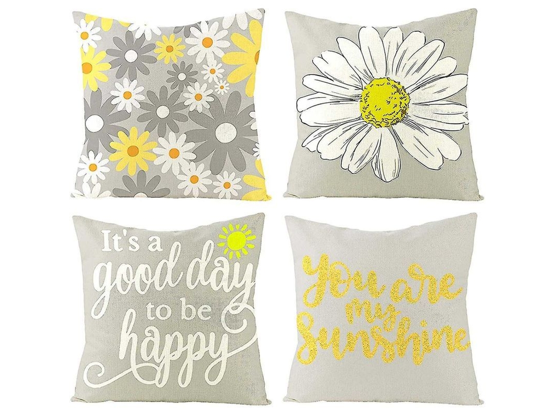 Conjunto de 4 Capas de Almofadas Nova Line, Linho, Flores, 45x30cm | S/MARCA