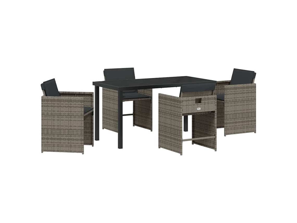 Conjunto de Jantar para Jardim 5 Pcs - Móveis para Jardim para Refeição Cinzeto Vime Pe HARLANV1