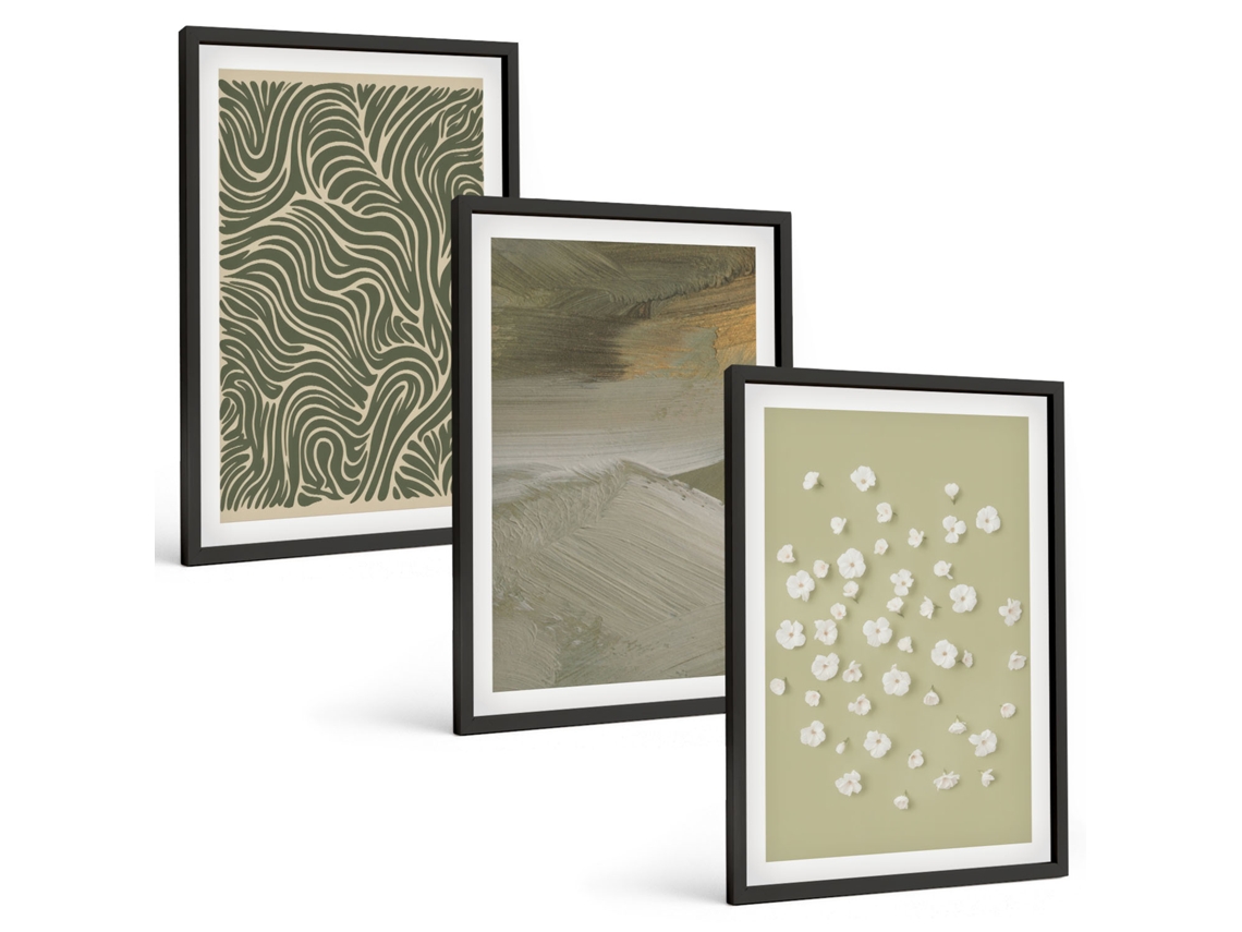 Conjunto De Pinturas Padrões Abstratos De Flores Onduladas Espelharte (3 Peças 40x60 Cm)