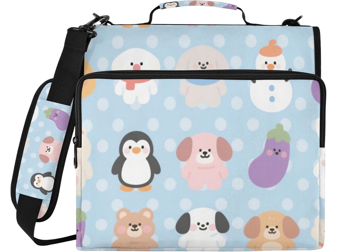 Bolsa Organizadora Atraente com Zíper de 3 Argolas, Alça Ombro e Mão, Fácil Transportar, Armazenamento Portáti