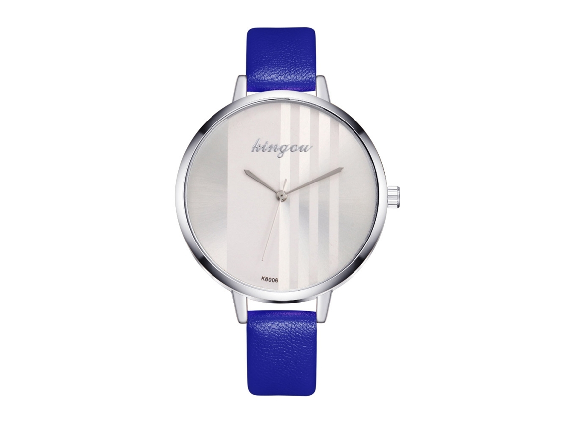 Relógio de Pulso Feminino de Quartzo com Pulseira de Couro Pu Estilo Simples Azul