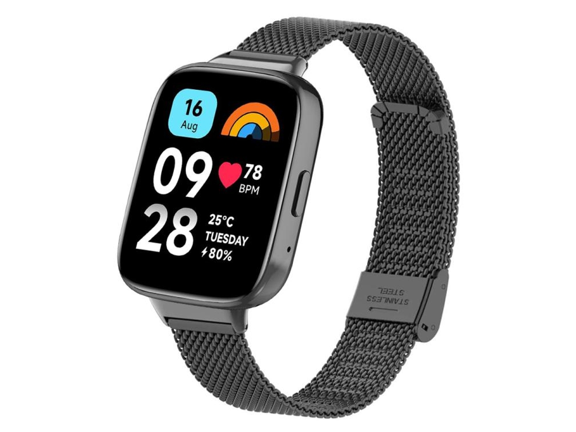 Bracelete Para Xiaomi Redmi Watch 3 - Milan Metal - Fivela Integrada E Relevo (20mm) Preta