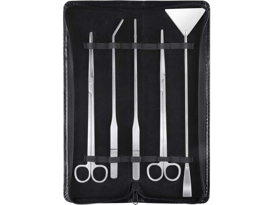 Yuru kit de 5 Ferramentas de Aquascaping em Aço Inoxidável para Aquário e Terrário com Estojo de Couro Pvc