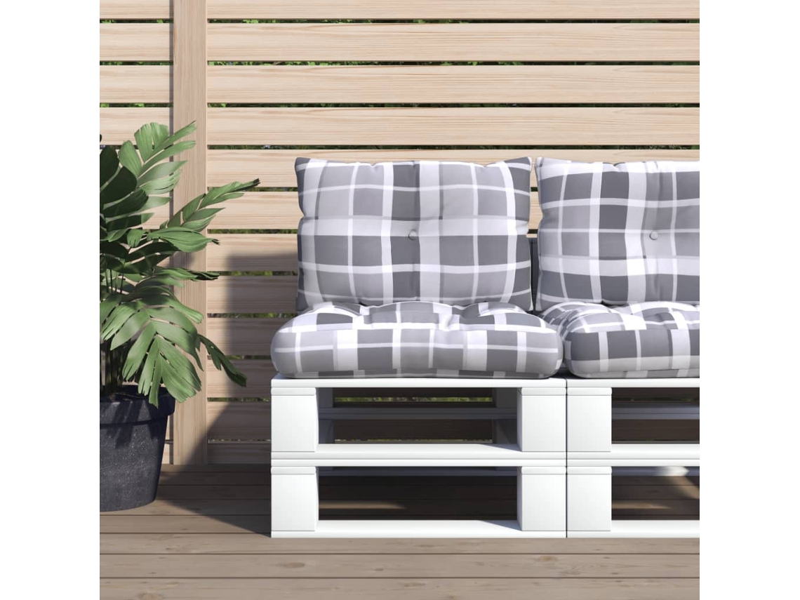 Almofadões Para Mã³veis De Paletes 2 Pcs Tecido Xadrez Cinza Dkd Home Decor