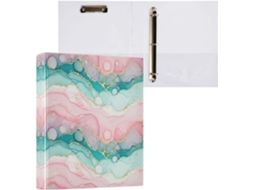 Pasta de 3 Argolas para Tamanho Carta , Linda Redonda com Textura Mármore Rosa e Verde Suporte (27,9 X 21,6 Cm)