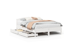 Cama Sem Colchão 140x190 cm Madeira de Pinho Maciça Branco MAISON EXCLUSIVE