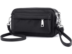 Mala De Ombro Pequena Em Nylon Impermeável Para Mulher - Saco Leve - Preto