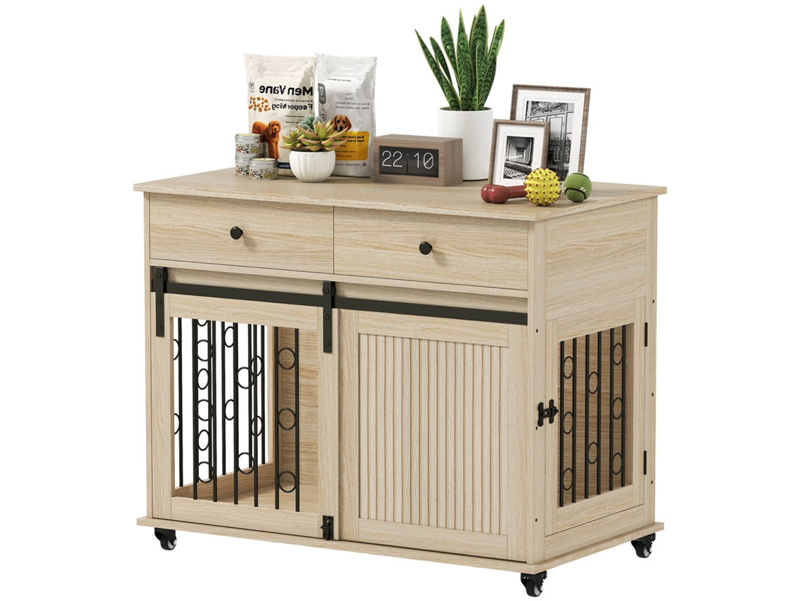 Gaiola para Cães Médios e Grandes, Mesa de Apoio, 2 Gavetas, 2 Portas, Fecho Carvalho 100x56x81 cm S/MARCA