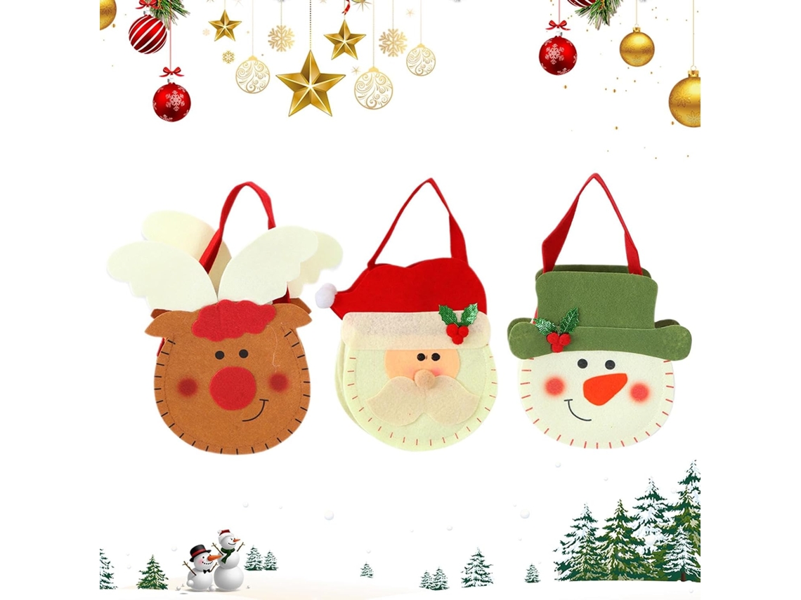 Conjunto Com 3 De Presente De Natal Tecido, Para Doces, Reutilizável