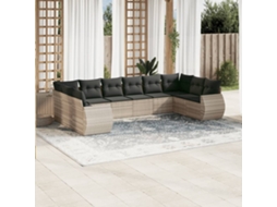Vidaxl 10 Pcs Conj. Sofás Jardim Com Almofadões Vime Pe Cinzento-claro