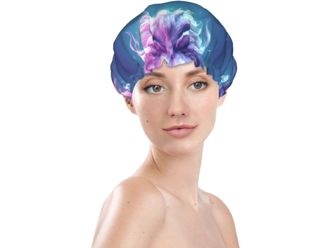 Touca De Banho Feminina, Reutilizável, Impermeável, Dupla Camada, Com Elástico, Ideal Para Cabelos Longos, Com Estampa