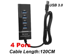Estação de Ancoragem YIZHOOD Usb 3.0 4 Portas Hub 120 Cm para Pc Laptop Teclado Mouse Disco Rígido Móvel Dc Carregador de Energia Preto