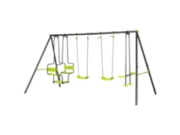 CONJUNTO DE BALOIÇOS INFANTIL com 2 baloiços baloiço duplo estrutura aço 355x184x186 cm verde