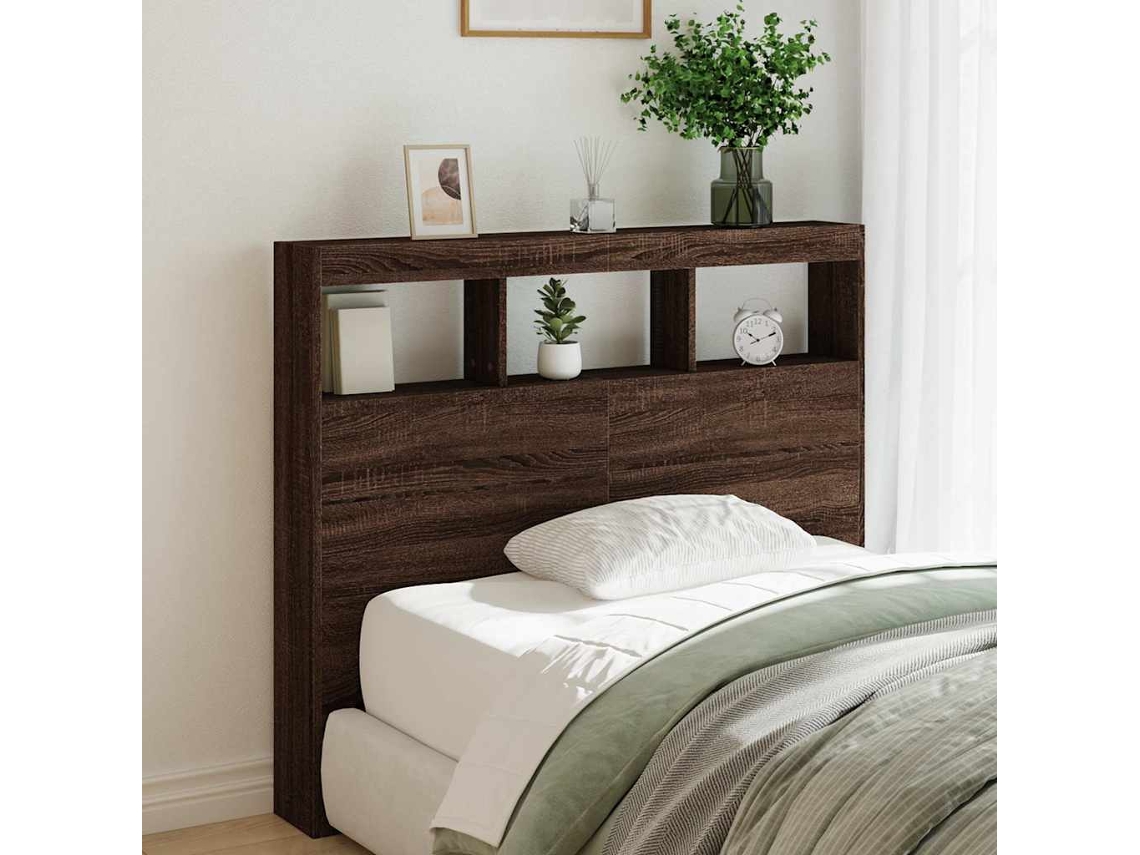 Vidaxl Armário Cabeceira C/ Luzes Led 120x17x102 Cm Carvalho Castanho
