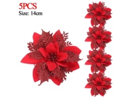 5/10 Unidades De Flores Artificiais De Natal Em Formato De Poinsétia Com Glitter, 14 Cm, Com Prendedores, Para Decoração De Árvore Aquaforge