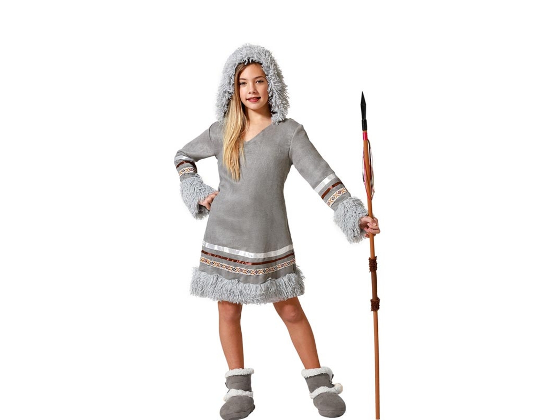 Fato de esquimó vestido cinza com capuz para menina