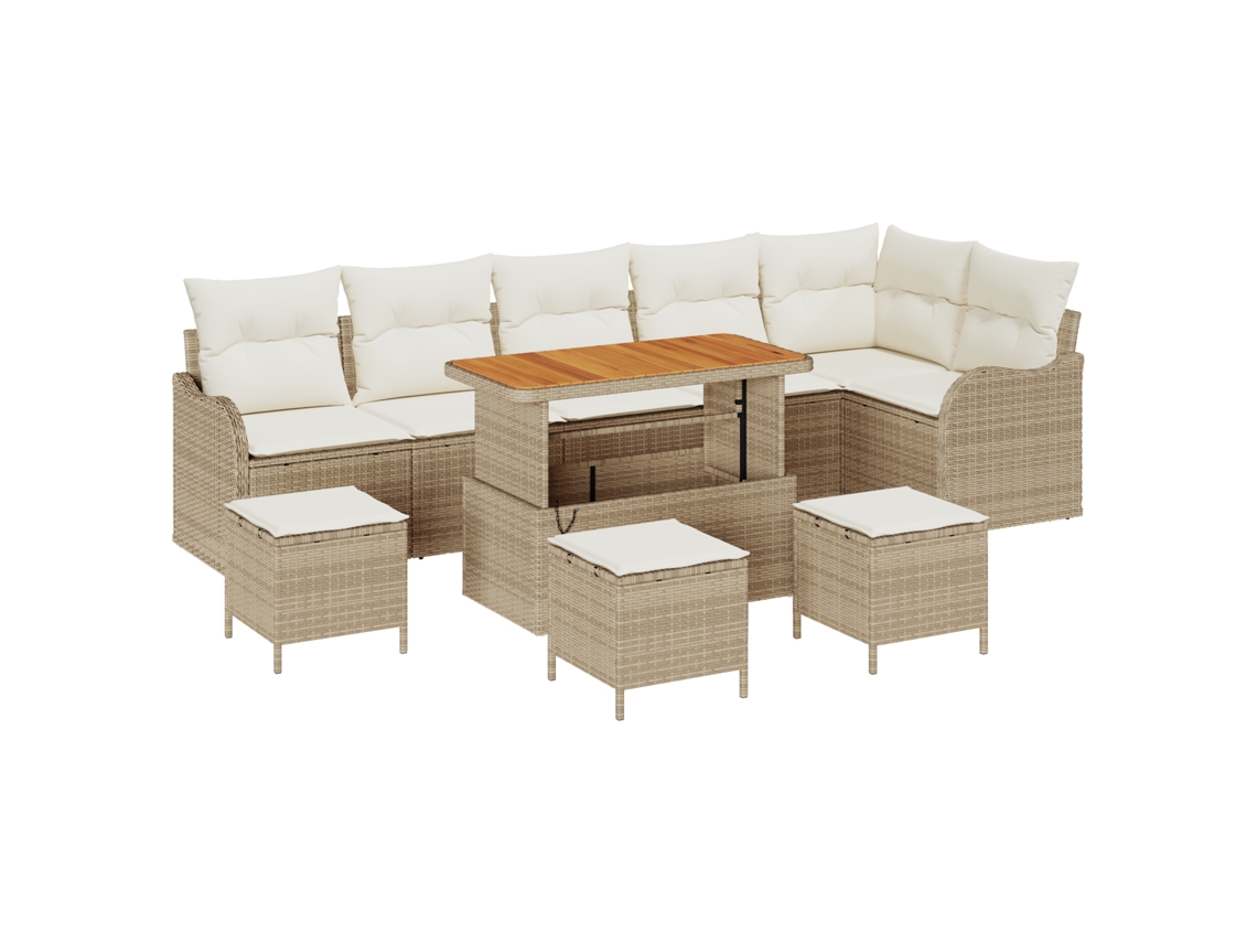 Conjunto 10 De Sofá De Jardim De Vidaxl Com Almofadas De Rattan Bege  Bege Vime