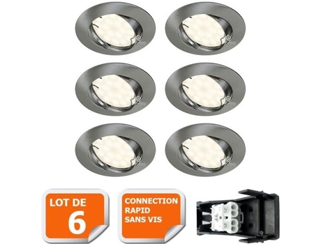 Conjunto De 6 Refletores Led Embutidos Ajustáveis Em Alumínio Escovado Com Lâmpadas Gu10 230v Equivalentes A 50w Branco Quente Lampesecoenergie