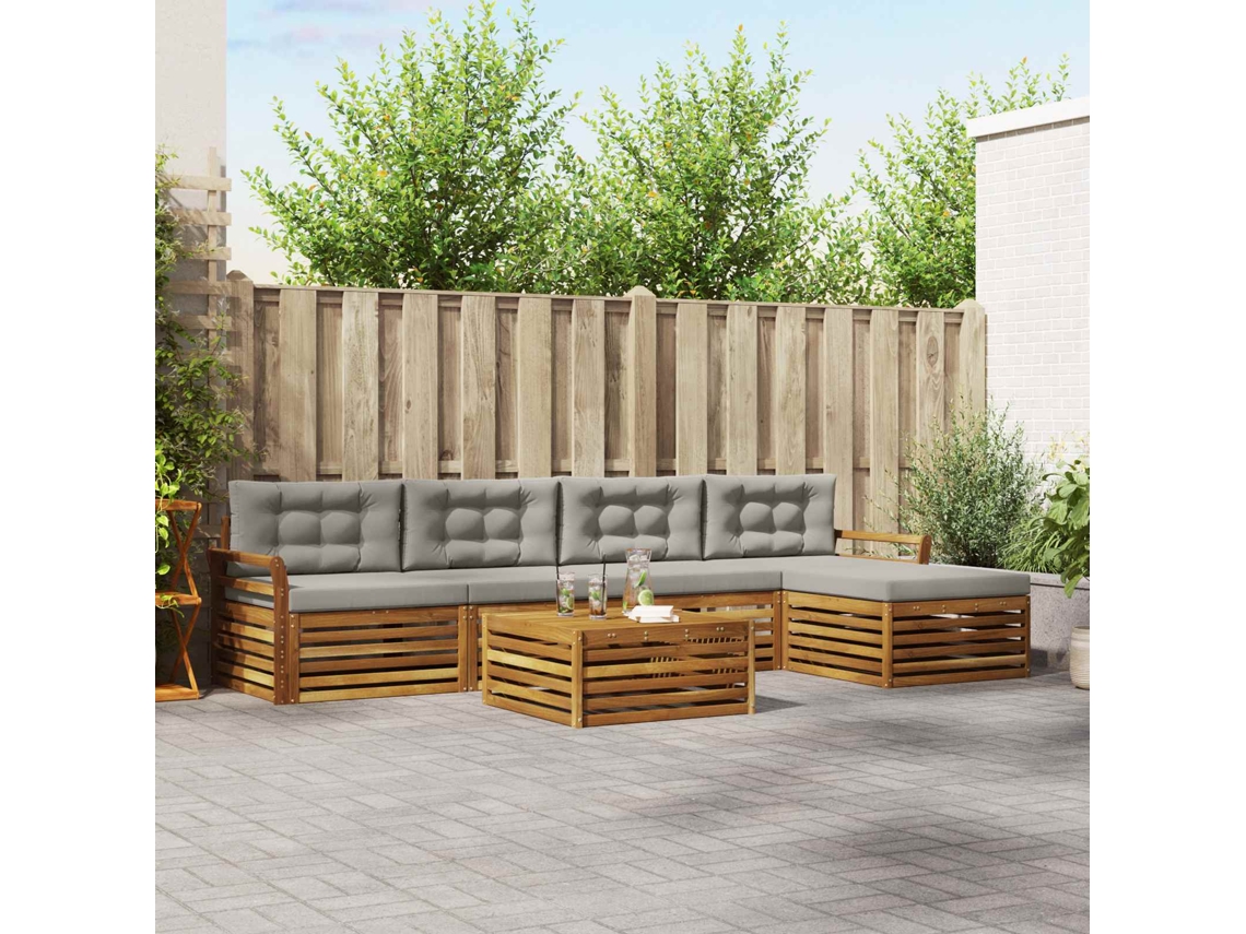 Vidaxl Conjunto De Sofás Para Exterior 6 Pcs Cinza Natural E Claro