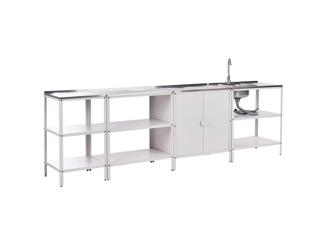 A Cozinha de jardim em aço branco Beliani Vilama 90x80x50