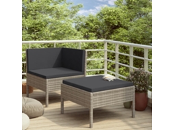 Conjunto 2 Peças Lounge De Jardim C/ Almofadões Vime Pe Cinzento Dkd Home Decor