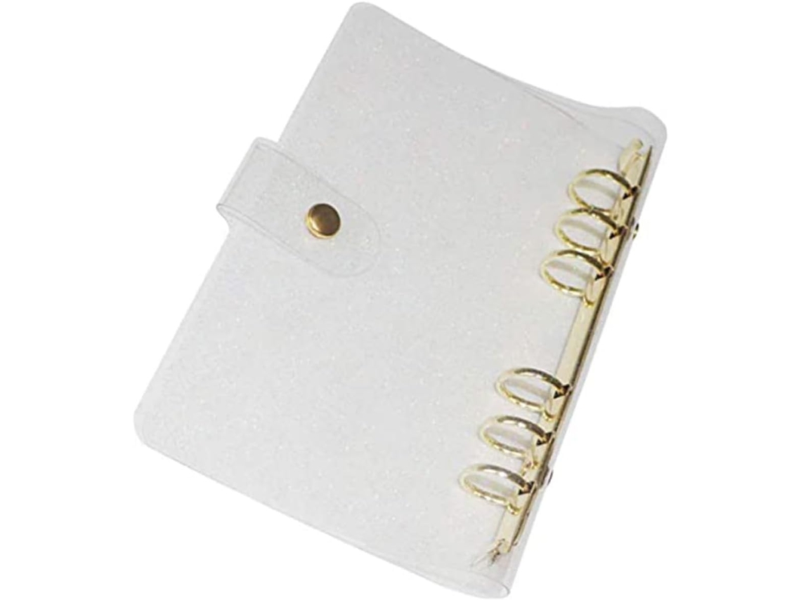 Pasta para agenda recarregável em PVC com glitter dourado, durável e resistente à deformação, ideal para agendas tipo Cadernos.