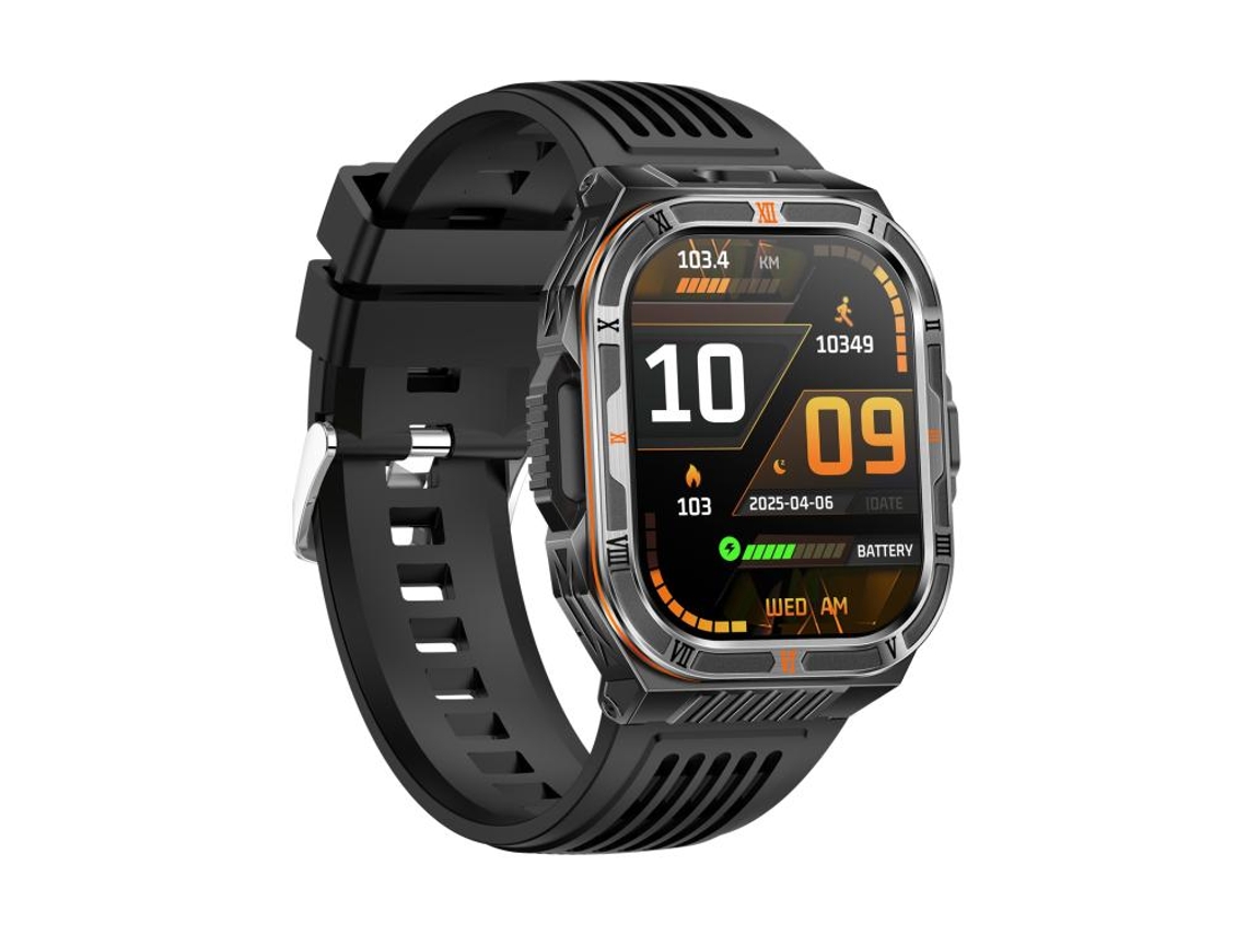 Relógio Esportivo (pulseira De Silicone Preta) Com Chamadas Bluetooth, Monitoramento De Saúde E Lanterna Led.