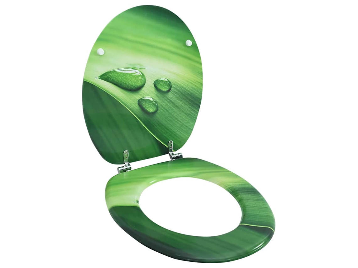 Vidaxl Assento Sanita C/ Tampa Mdf Design Gotas De Água Verde