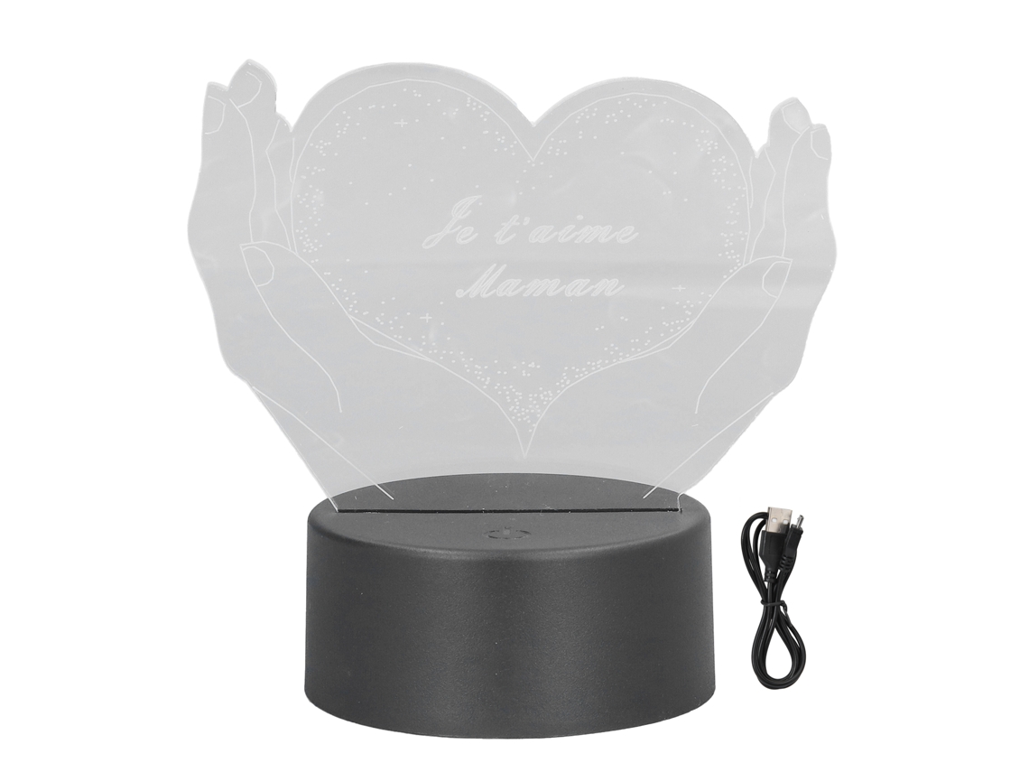 Lâmpada Mesa 3d Coração Mão Led 7 Cores Toque Usb Presente