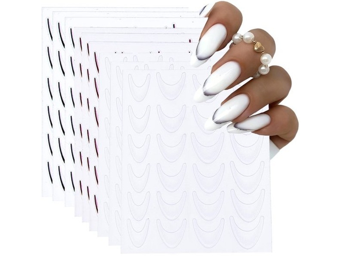 Nagel-stickers Multicor - French Manicure - Auto-adesivos - Curvas - 9 Fios - Conclusão Profissional - Nail Art