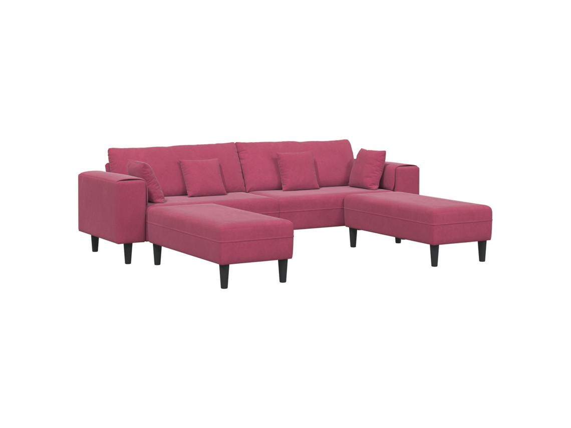 Conjunto 3 Sofá De Sala De Estar Vidaxl Bordô Veludo (250 X 188 X 76 Cm)