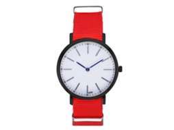 Relógio masculino de quartzo com mostrador redondo e elegante pulseira casual de nylon, vermelho.