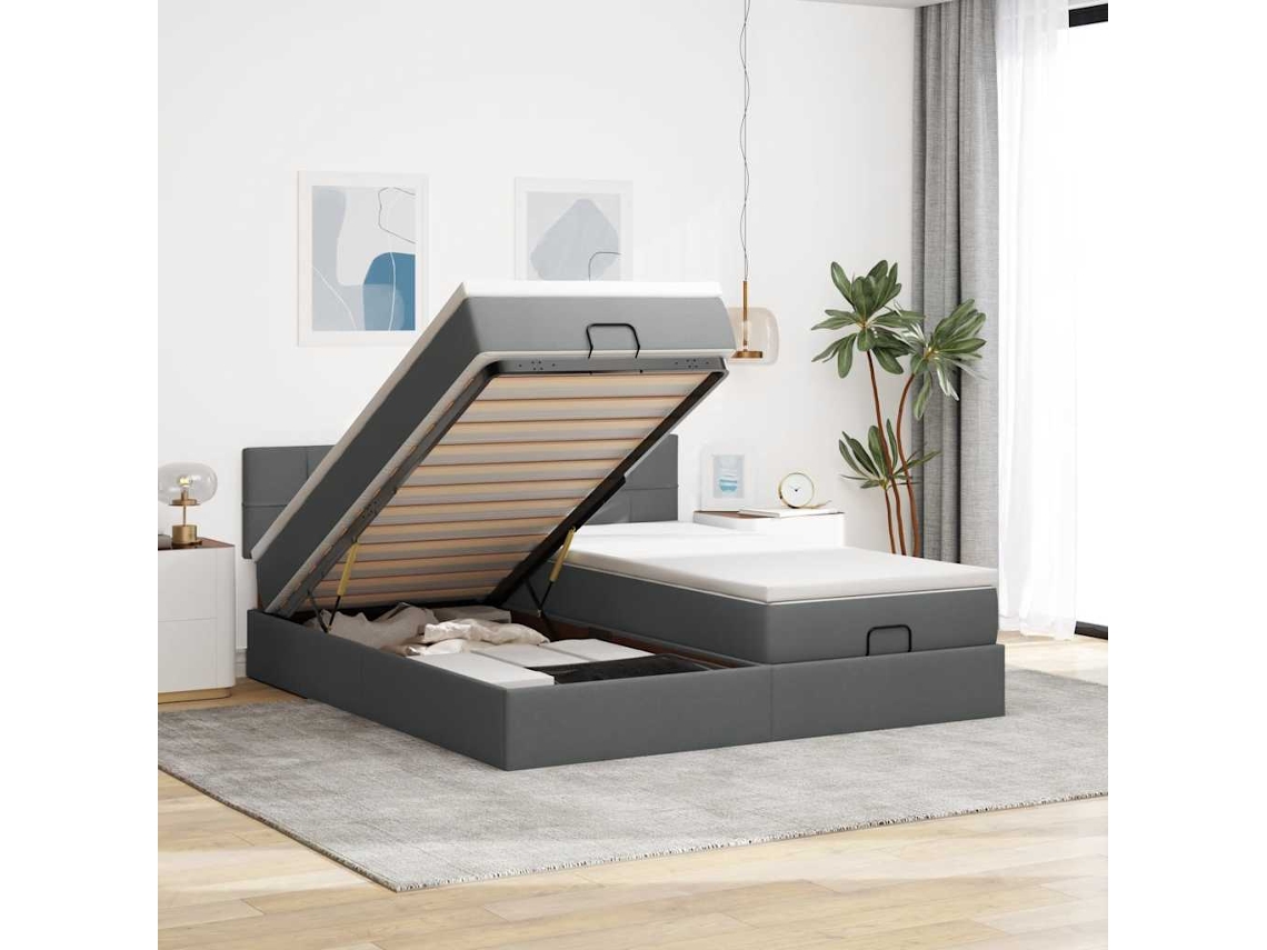 Vidaxl Estrutura De Cama Otomana Com Colchões Tecido Cinzento Escuro