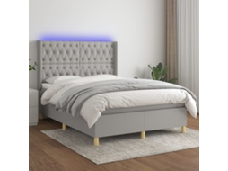 Cama Box Spring C/ Colchão E Led 140x200 Cm Tecido Cinza-claro